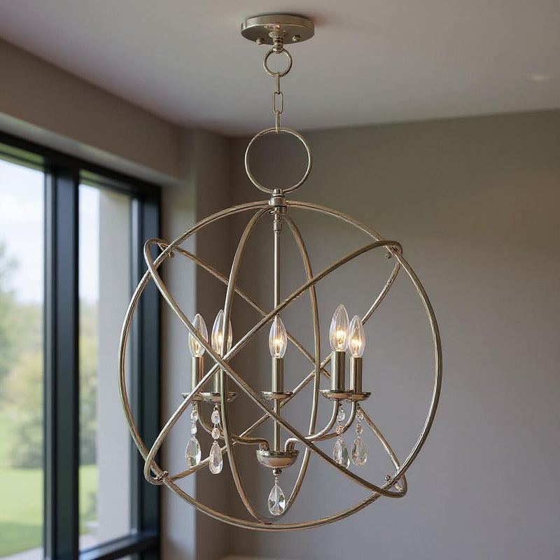 27" Five-Light Dimmable Chandelier With Shades - Nickel