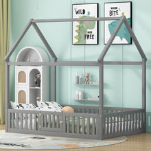 Load image into Gallery viewer, Wood House Bed With Fence And Door
