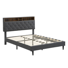 Load image into Gallery viewer, Modern Upholstered Platform Bed Frame With Button Tufted Headboard And USB Ports
