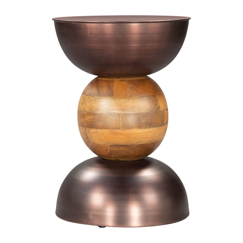 20" Iron And Solid Wood Round Pedestal End Table - Bronze And Brown