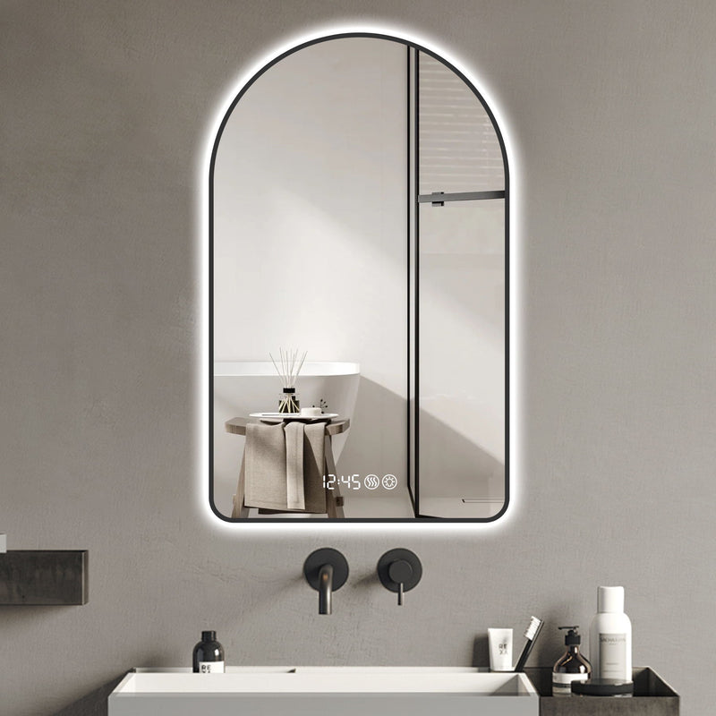 48" Aluminum Arch Lighted Framed Bathroom Vanity Mirror - Black