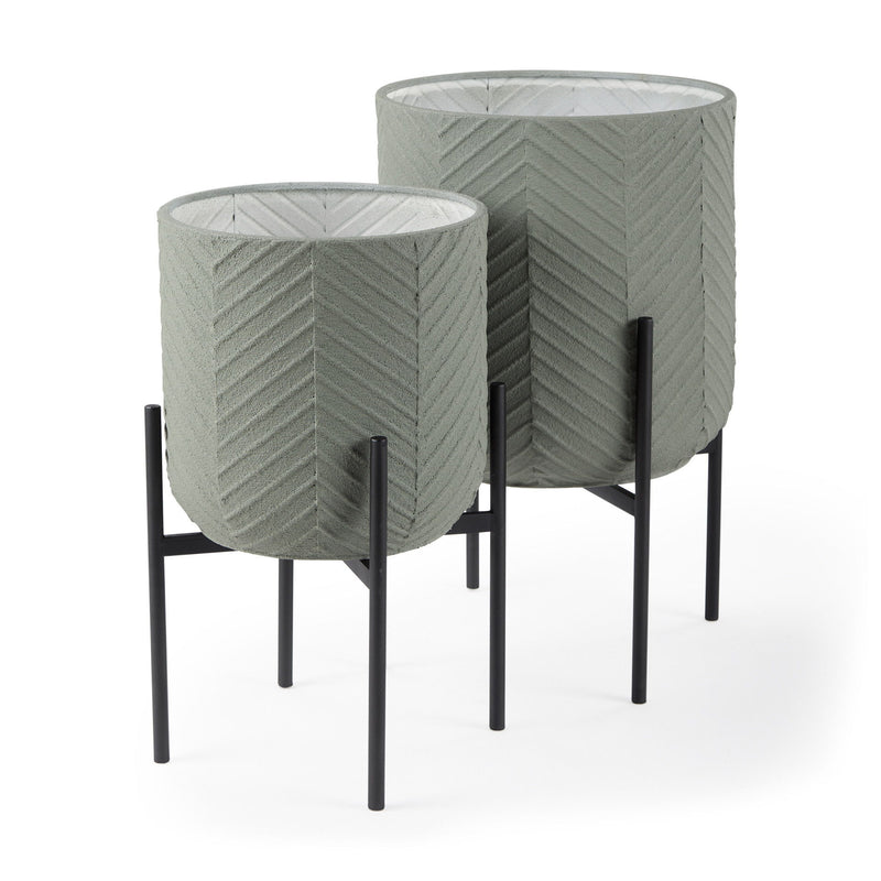 Round Elevated Planters (Set of 2) - Black / Green