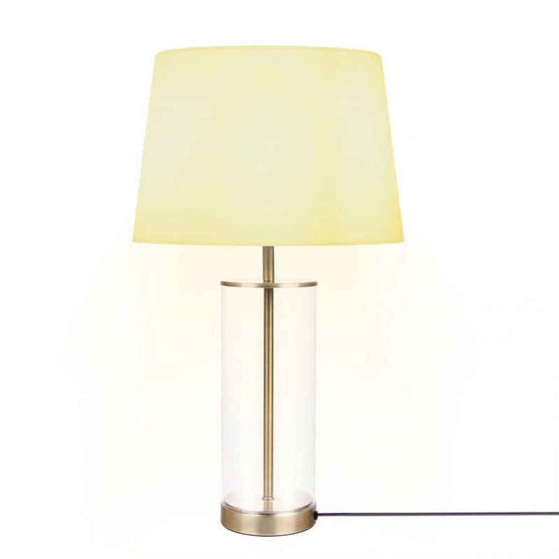 Metal Cylinder USB Table Lamp With Empire Shade - Clear / Gold / White