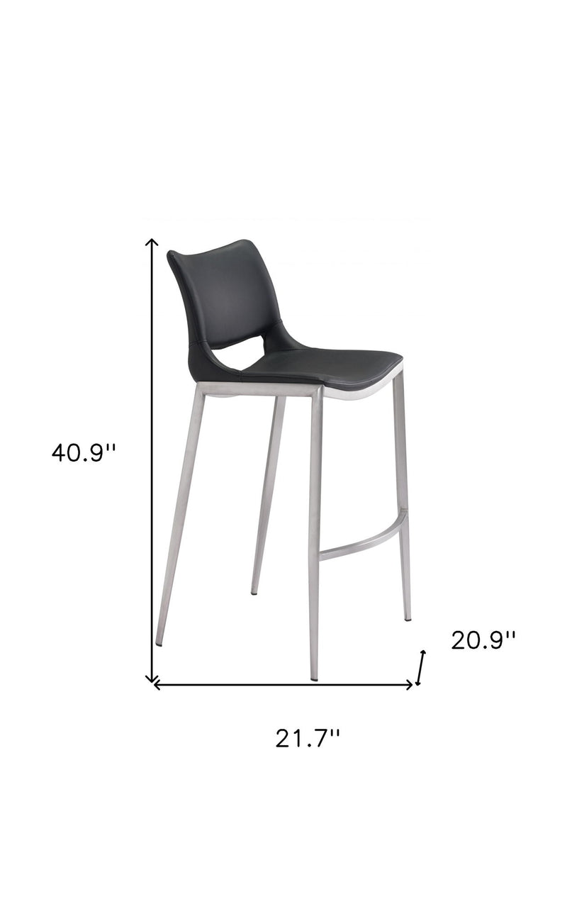Steel Low Back Bar Height Bucket Shaped Seat Bar Chairs (Set of 2) - Black And Silver