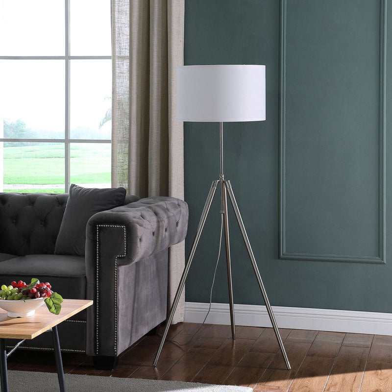 Adjustable Tripod Floor Lamp With White Shade - Chrome