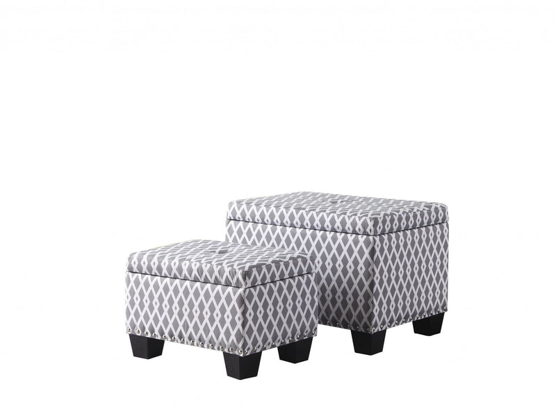 Fabric Tufted Storage Ottoman - Gray / White / Black