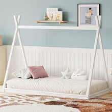 Load image into Gallery viewer, Wood Tent Bed For Kids, Montessori Style Low - Floor Bed, House-Shape Tent Bed Frame
