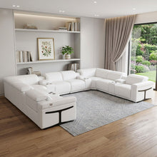Load image into Gallery viewer, Italian Leather Modular U Shaped Twelve Piece Corner Sectional With Console - White
