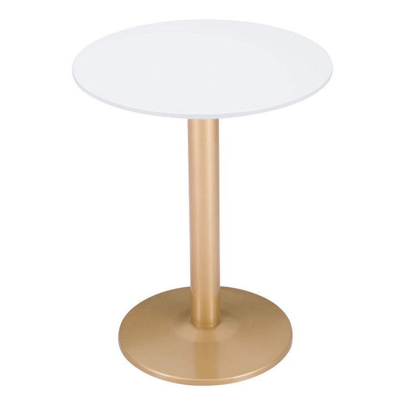 Round End Table - Gold And White