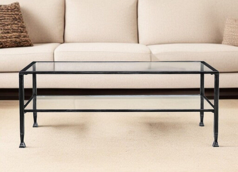 48" Glass Metal Rectangular Coffee Table - Black