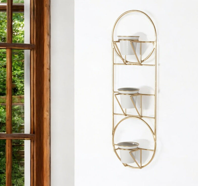Oval Wall Planter - Gold / White