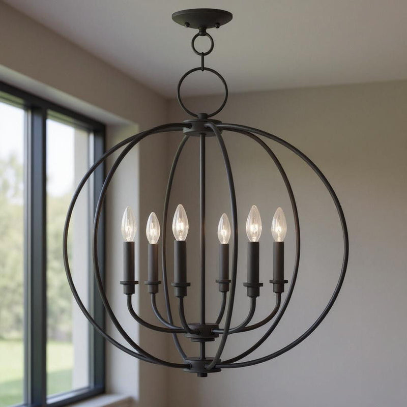 Six Light Dimmable Chandelier With Shades - Bronze