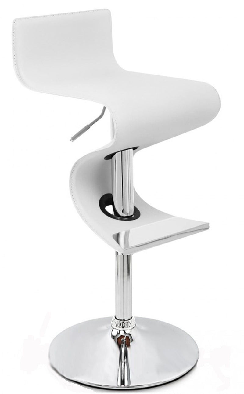 Faux Leather And Metal Low Back Adjustable Height Bar Chair - White And Silver