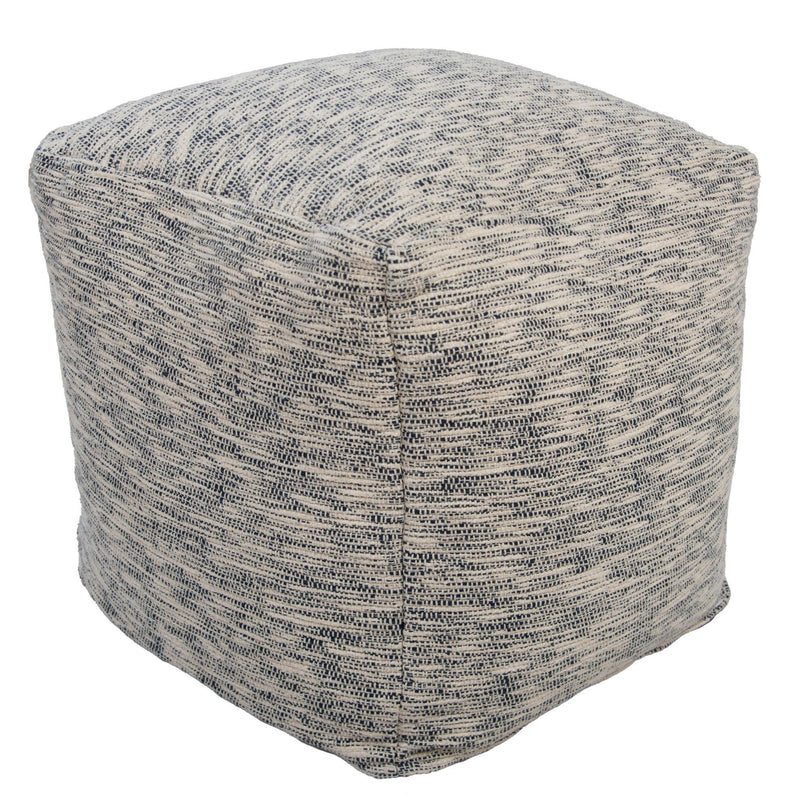 Cotton Blend Striped Cube Pouf Ottoman - Blue And Ivory