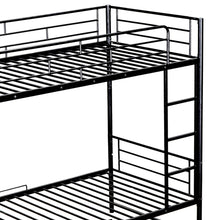 Load image into Gallery viewer, Twin Over Twin Metal Bunk Bed with Shelf and Guardrails, Black
