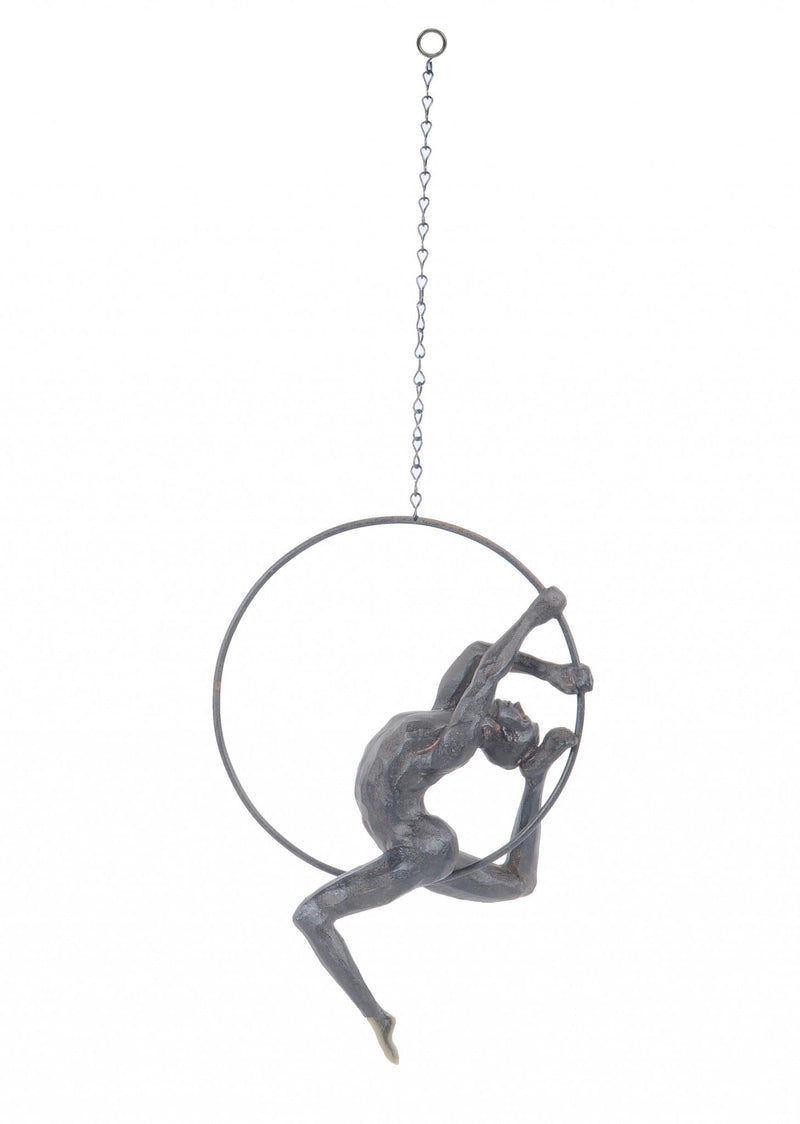 Athletic Man Hanging Ring Sculpture - Black