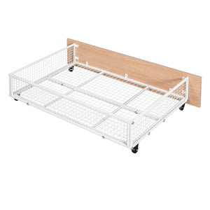 Full Over Twin & Twin Bunk Bed, Metal Triple Bunk Bed with Drawers and Guardrails, White