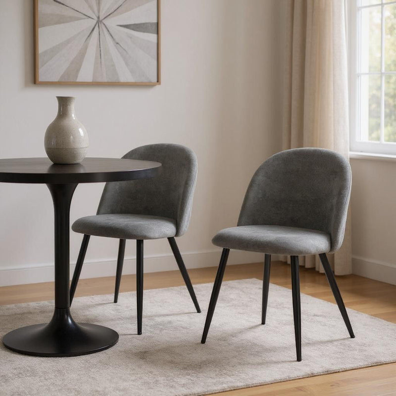 Upholstered Fabric Dining Side Chairs (Set of 2) - Gray / Black