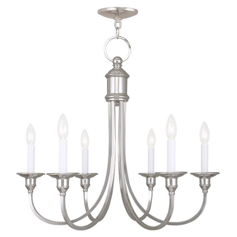 23" Six Light Metal Dimmable Chandelier With Shades - Nickel