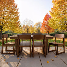 Load image into Gallery viewer, 7 Piece Outdoor Dining Set For 6, Table With Umbrella Hole &amp; 6 Armless Chairs For Backyard - Brown
