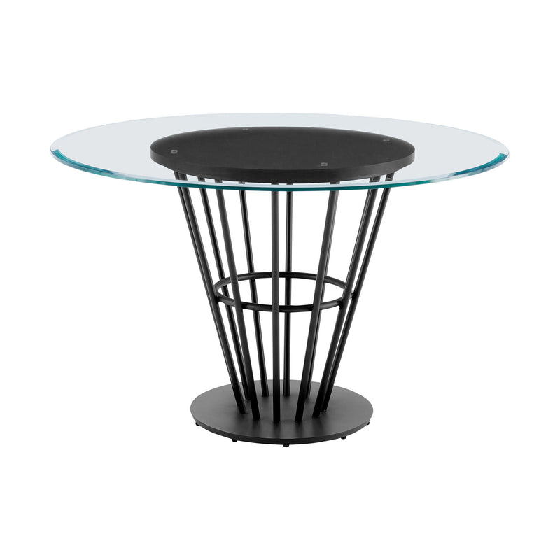 48" Glass And Iron Pedestal Base Round Top Dining Table - Brown