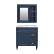 Load image into Gallery viewer, Bathroom Vanity With Top Sink, 2 Doors And 3 Drawers, Freestanding Set With Mirror Cabinet
