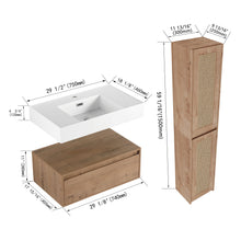 Load image into Gallery viewer, Modern Imitative Wall Mounted Bathroom Vanity With Resin Sink &amp; 2 Side Cabinet, Soft Close Drawer - Imitative Oak
