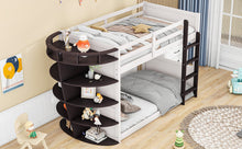 Load image into Gallery viewer, Twin over Twin Boat-Like Shape Bunk Bed with Storage Shelves, Cream+Espresso
