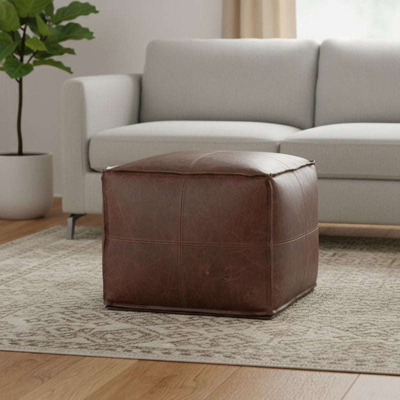Bohemian Pouf Ottoman Leather - Brown