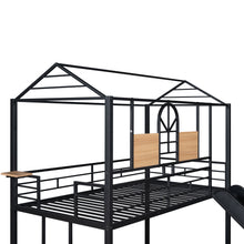 Load image into Gallery viewer, Twin Over Twin Metal Bunk Bed ,Metal Housebed With Slide,Three Colors Available.(Black with Black  Slide)(OLD SKU :LP000095AAB)
