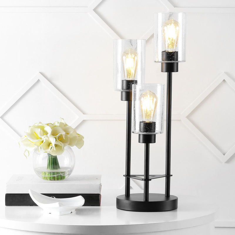 Three Light Novelty Table Lamp With Cylinder Shade - Black