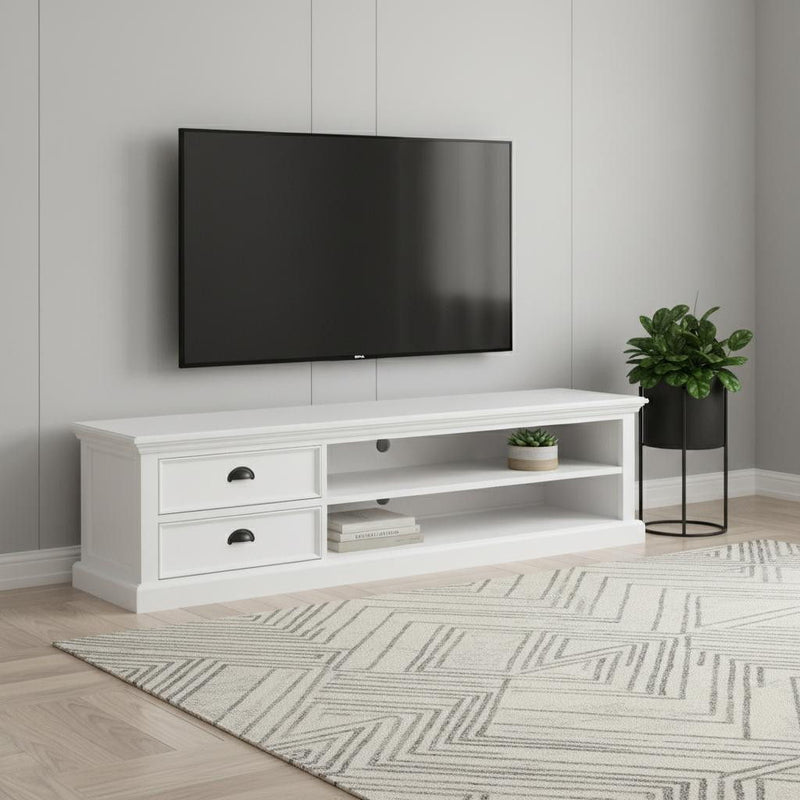 Classic Entertainment Unit With Two Drawers - White