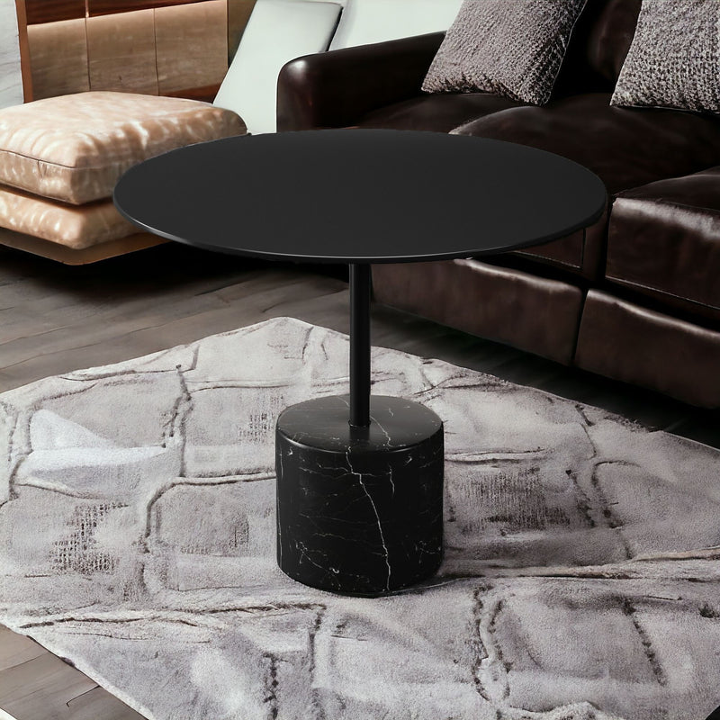 Steel And Stone Round Coffee Table - Black