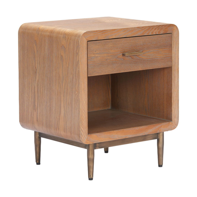 Pedestal End Table With Drawer - Brown