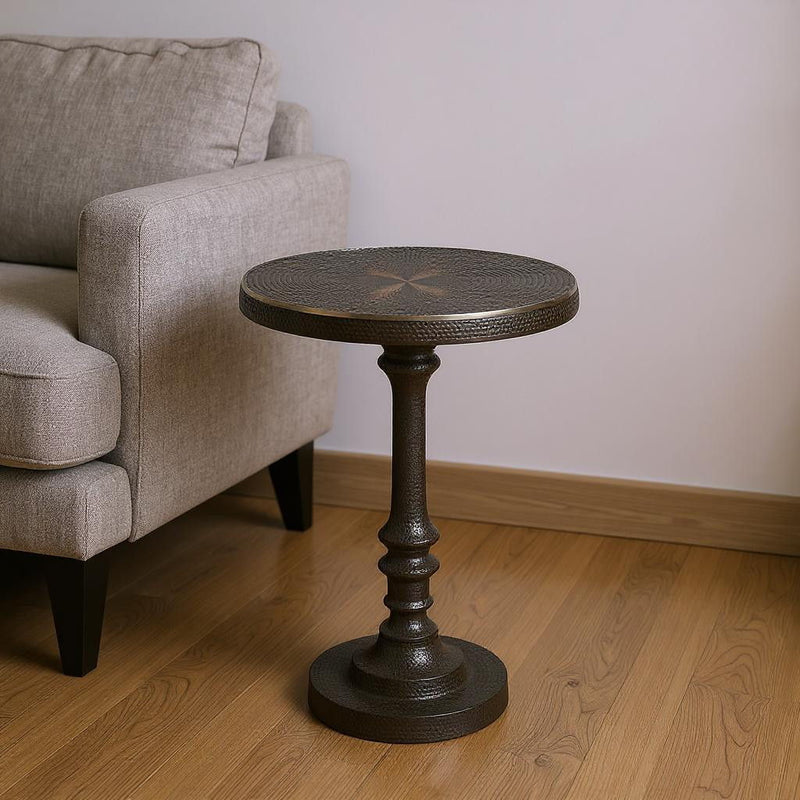 24" Transitional Metal Round Pedestal End Table - Bronze