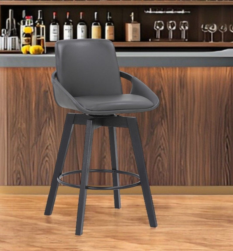 Faux Leather Low Back Bar Height Swivel Bar Chair - Gray And Black