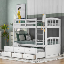 Load image into Gallery viewer, Twin over Twin Wood Bunk Bed with Trundle and Drawers,White
