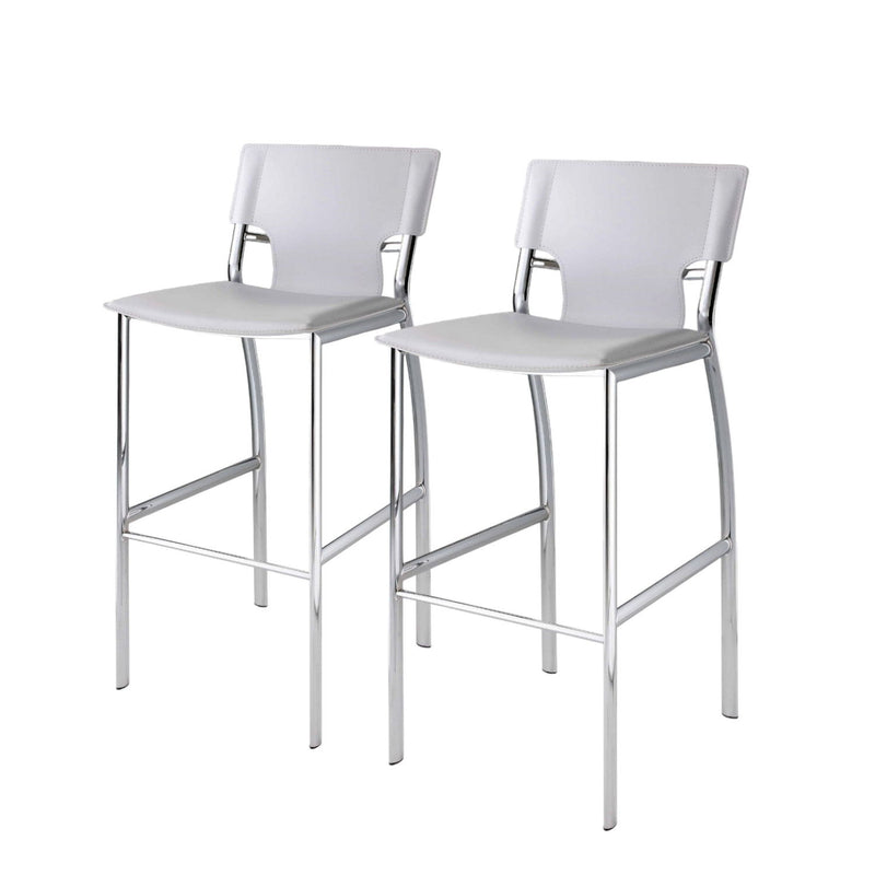 29" Metal And Faux Leather Low Back Bar Height Bar Chairs (Set of 2) - White