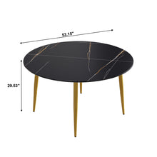 Load image into Gallery viewer, Modern Artificial Stone Round Dining Table With Golden Metal Legs, Can Accommodate 6 People - Black
