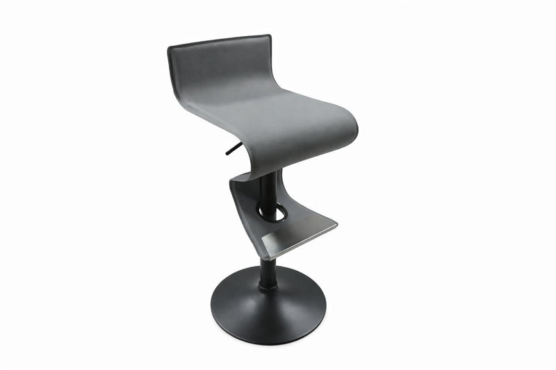 Faux Leather And Steel Low Back Adjustable Height Swivel Bar Chair - Gray And Black