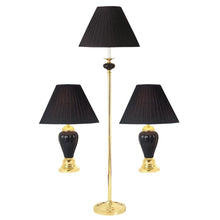 Load image into Gallery viewer, Ceramic Bedside Floor And Table Lamp Set With Black Empire Shade (Set of 3) - Gold
