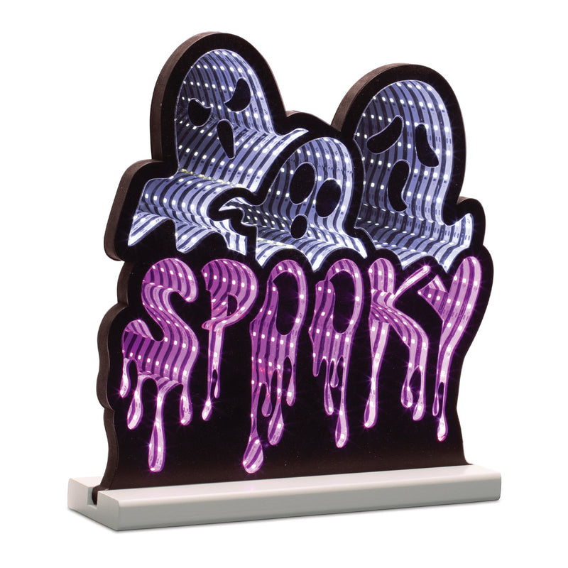 Halloween Ghost Tabletop Sign With LED (633944) - White / Black / Purple