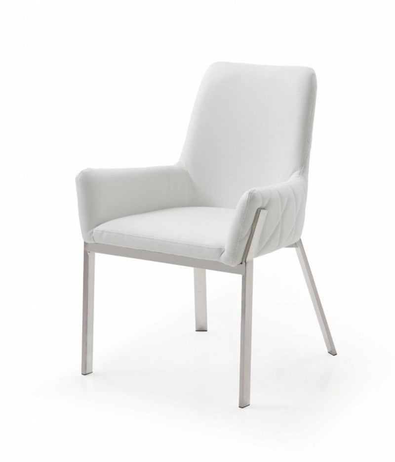 Upholstered Faux Leather Dining Room Arm Chair - White