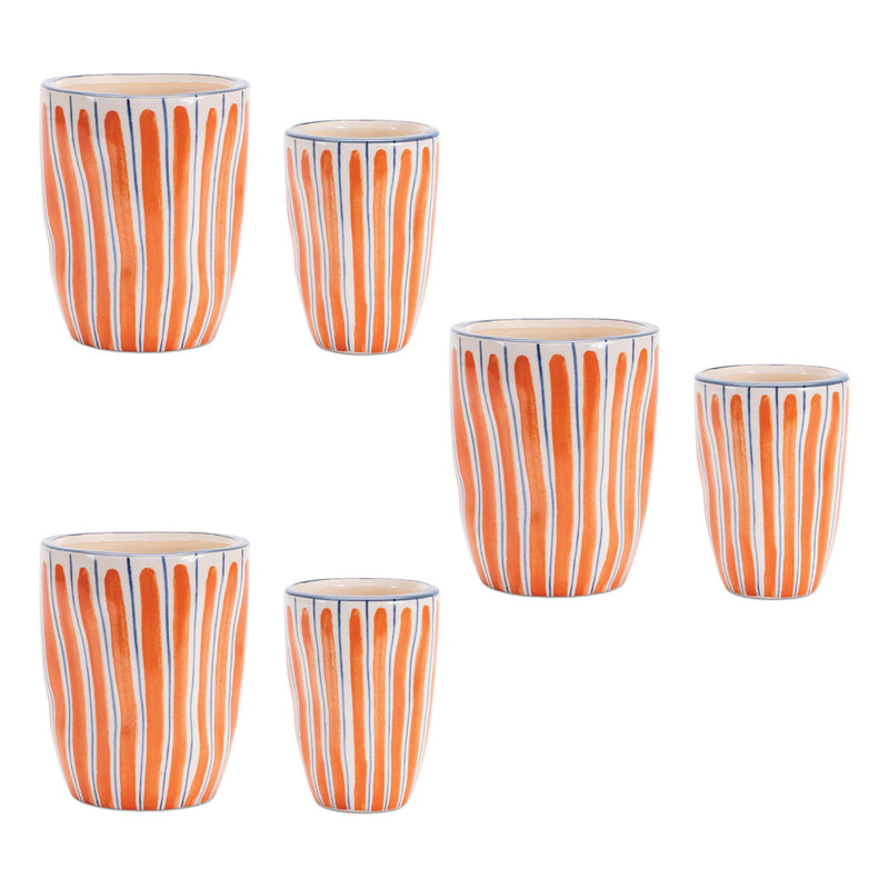 Ceramic 2" Ounce Striped Round Pot Planters (Set of 6) - White Orange And Blue