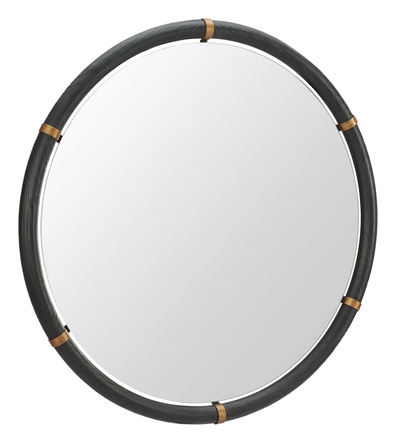 39" Glass Round Rope Hanging Accent Mirror - Black