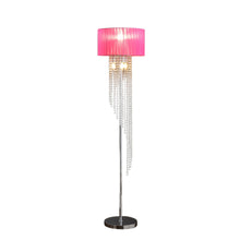 Load image into Gallery viewer, 53" Crystal And Metal Floor Lamp With Hot Pink Linen Drum Shade - Silver / Clear
