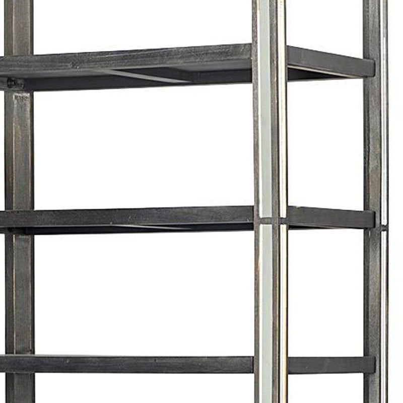 Mirrored Four Tier Bookcase With Three Drawers - Dark Brown