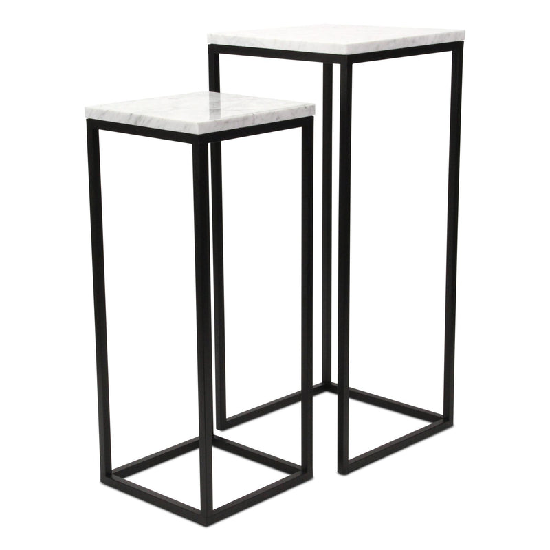 Marble And Steel Square Frame Nested Tables (Set of 2) - White And Black