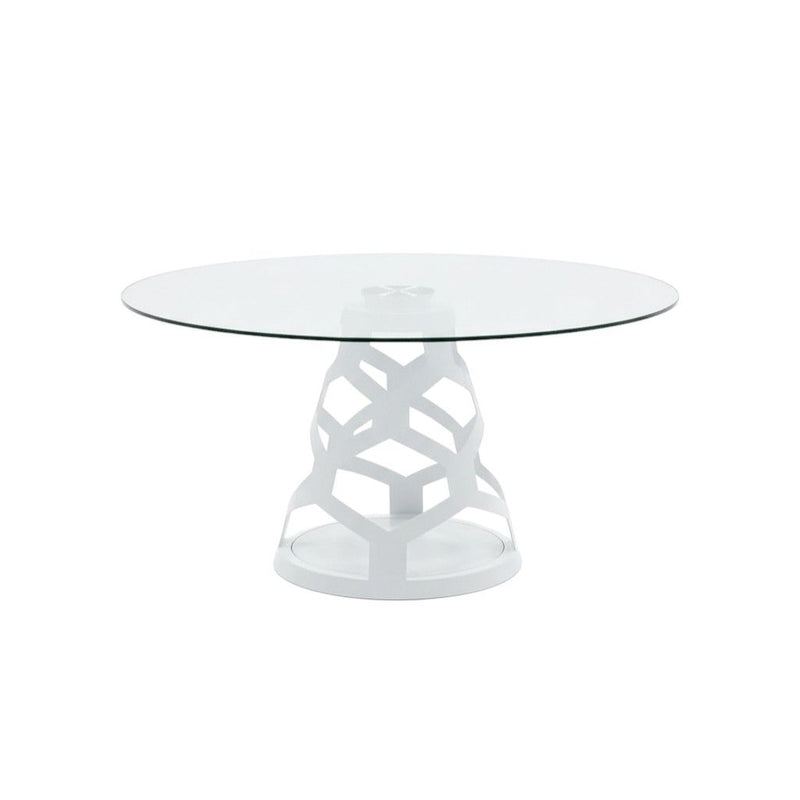 48" Rounded Glass And Metal Pedestal Base Dining Table - Clear