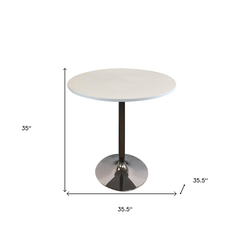 36" Wood And Metal Pedestal Base Round Top Dining Table - White